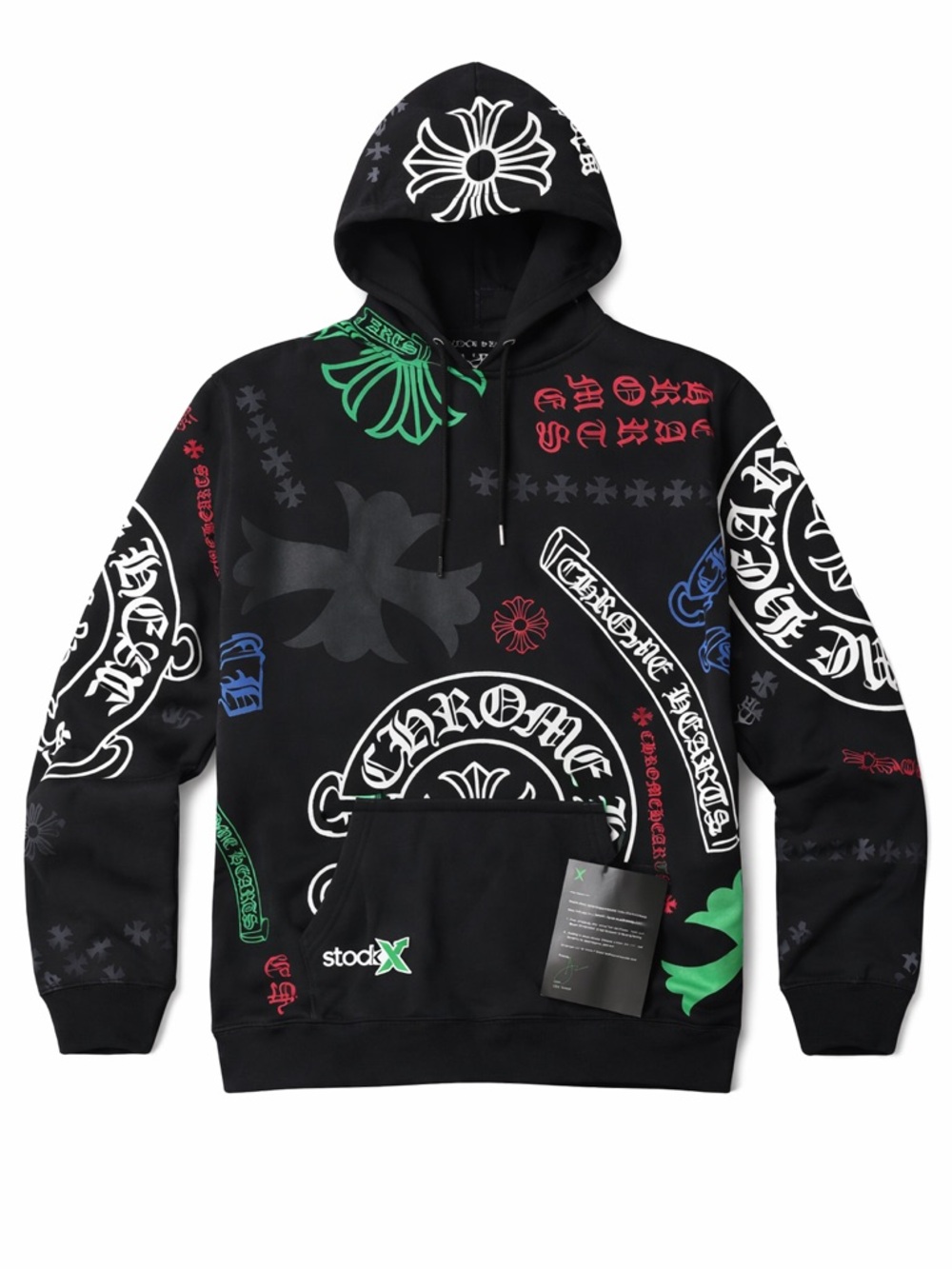 Chrome Hearts Black Hoodie with Multicolor Logo Prints